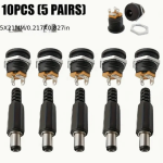 10pcs ProConnect DC Power Jack and Plug Set, 3A 5.5x2.1mm, Screw Nut Panel Mount, Male Connectors with Female Sockets, Plastic, Hardwiring, ≤36V Operating Voltage, Non-Electronic