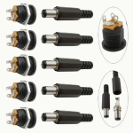 10pcs ProConnect DC Power Jack and Plug Set, 3A 5.5x2.1mm, Screw Nut Panel Mount, Male Connectors with Female Sockets, Plastic, Hardwiring, ≤36V Operating Voltage, Non-Electronic