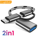 2 In 1 OTG Adapter Micro USB/Type-C To USB 3.0 Fast Transfer Cable Nylon Braid Data Cord For Smart Phones Tablet U Disk