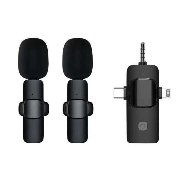 Wireless Lavalier Microphone 2 Pack for iPhone, Android, Camera - 3-in-1 Lapel Mic with Noise Cancellation for Video Recording, Live Stream, YouTube, Interview