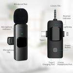 Wireless Lavalier Microphone 2 Pack for iPhone, Android, Camera - 3-in-1 Lapel Mic with Noise Cancellation for Video Recording, Live Stream, YouTube, Interview